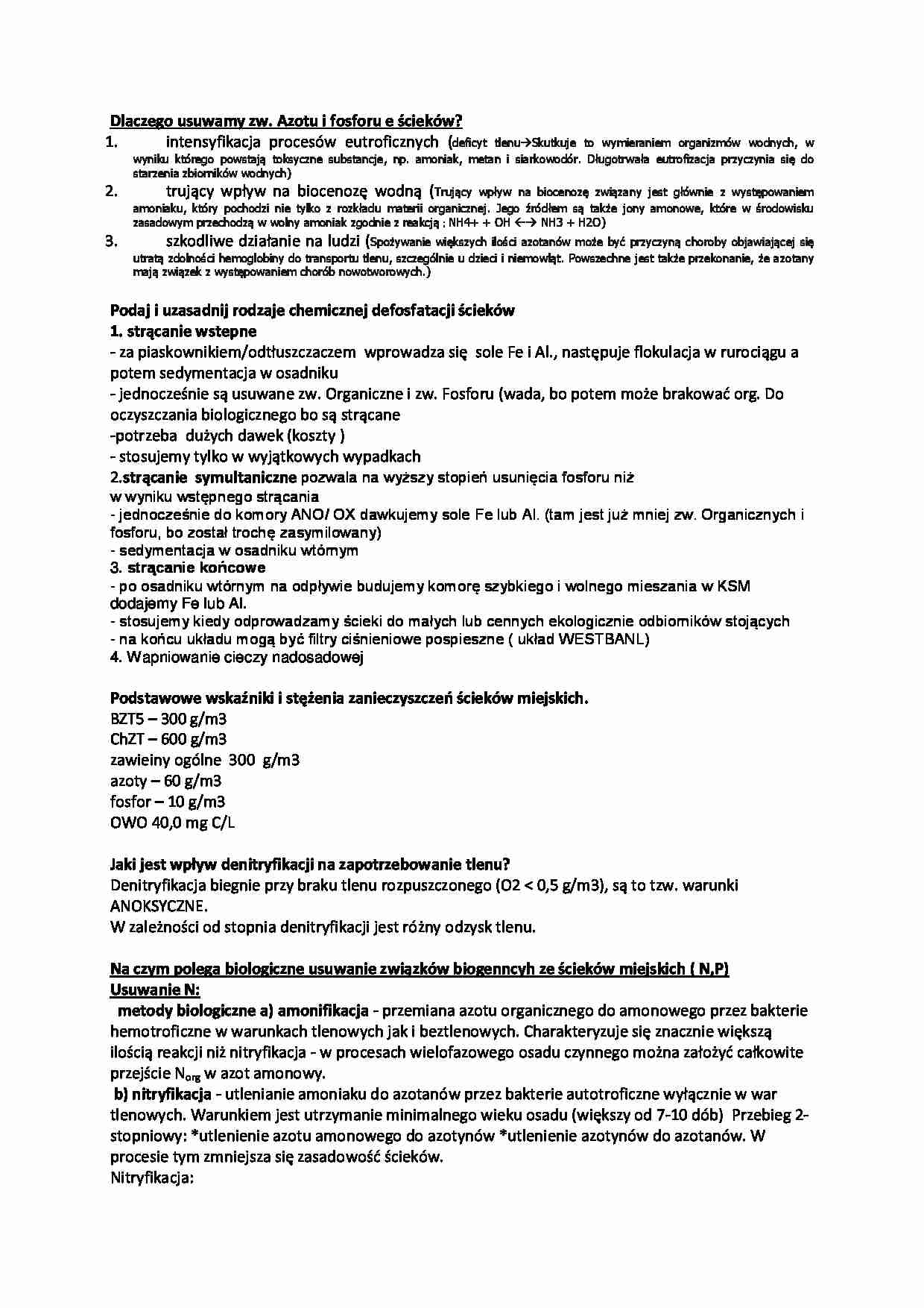 Usuwanie związków azotu i fosforu-opracowanie - strona 1