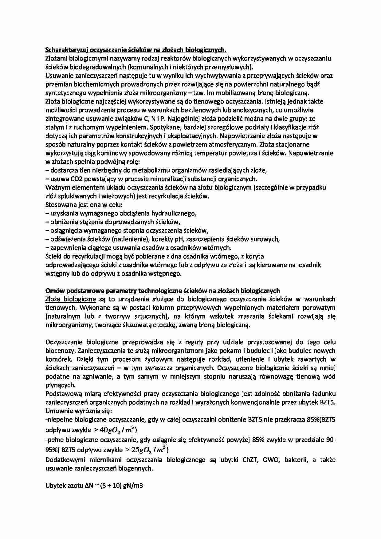 Oczyszczanie ścieków na złożach biologicznych-opracowanie - strona 1