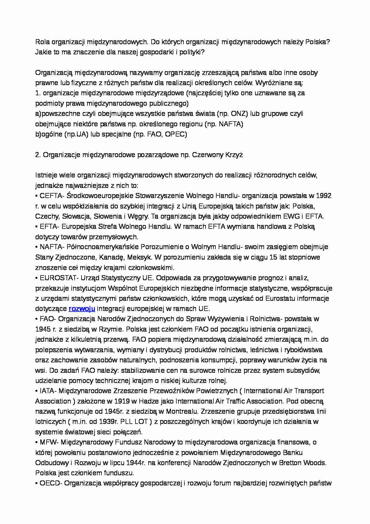 Rola organizacji międzynarodowych-opracowanie - strona 1