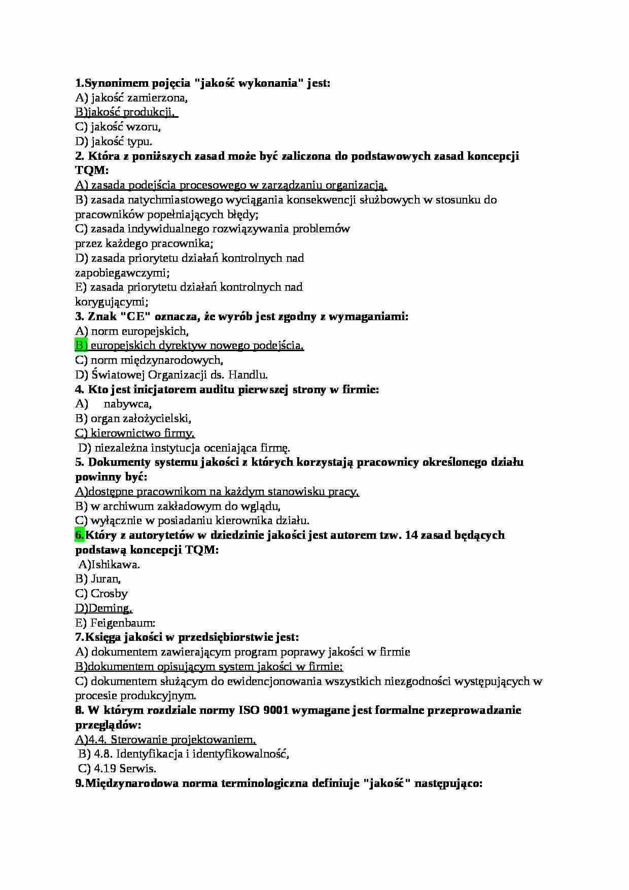 Zarządzanie jakością-pytania na egzamin - strona 1