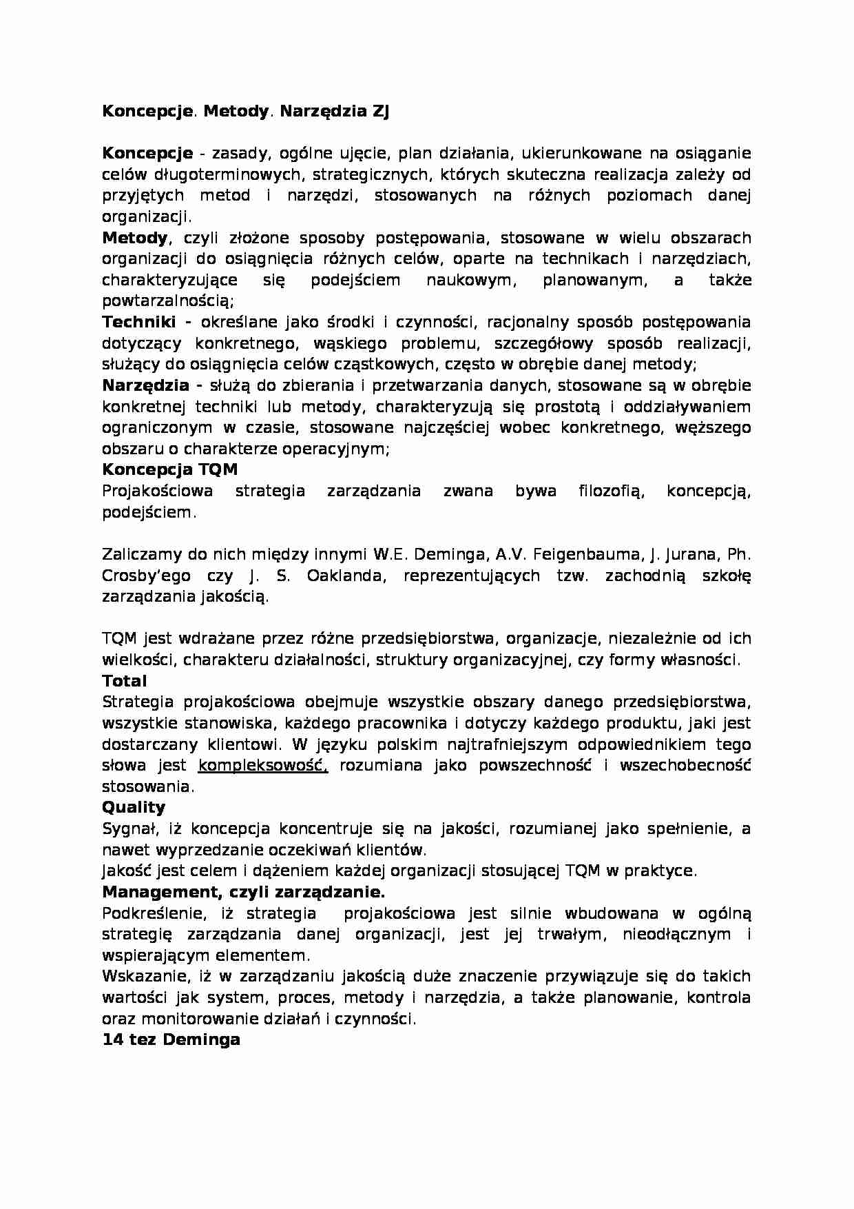 Koncepcje, metody i narzędzia zarządzania jakością-opracowanie - strona 1