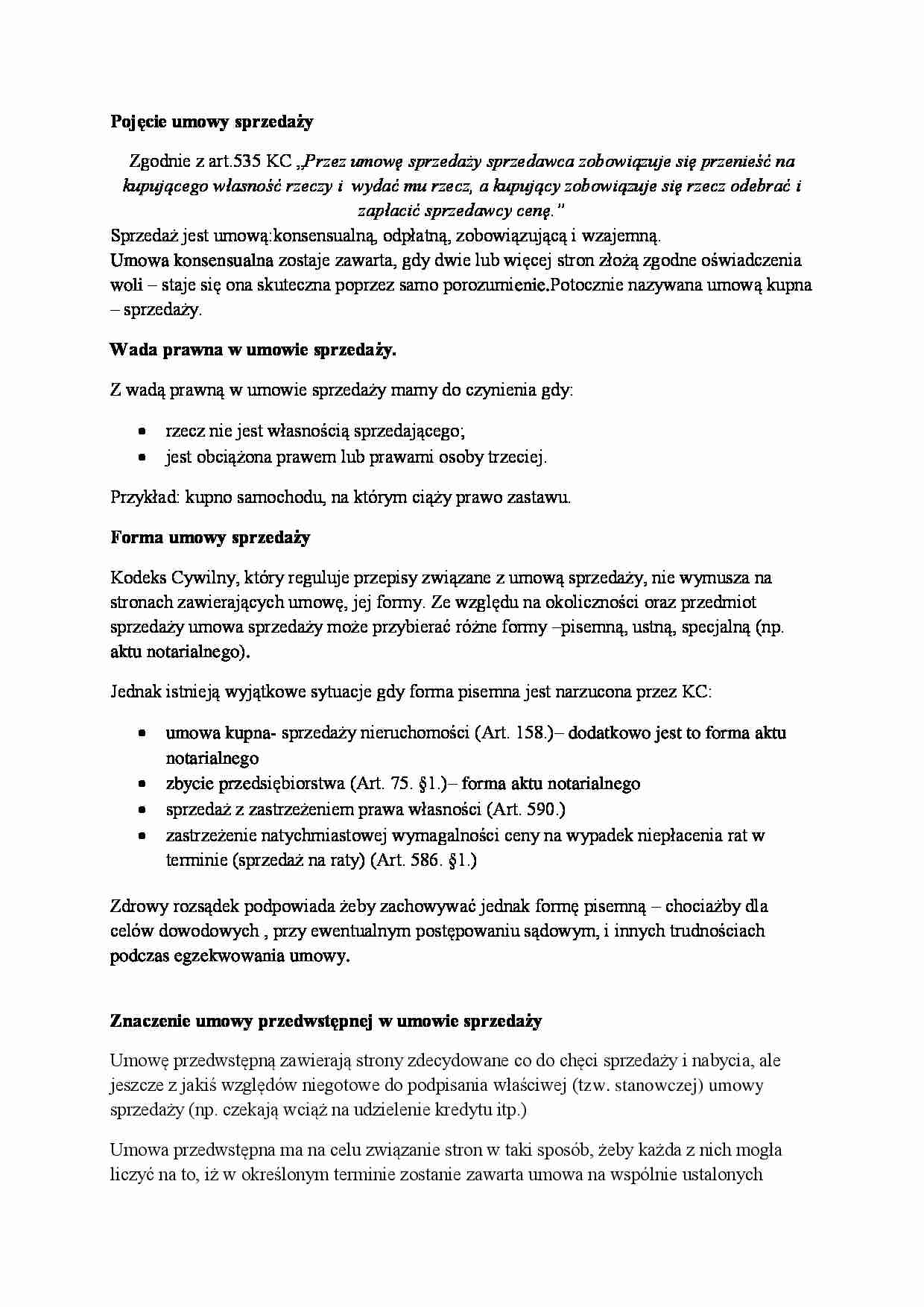 Umowa sprzedaży-pojęcie - strona 1