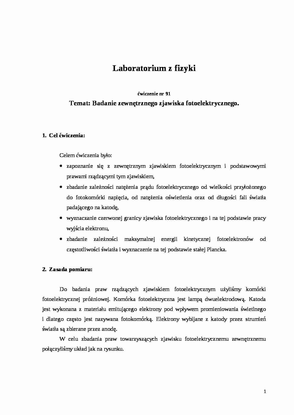 Badanie zewnętrznego zjawiska fotoelektrycznego-opracowanie - strona 1