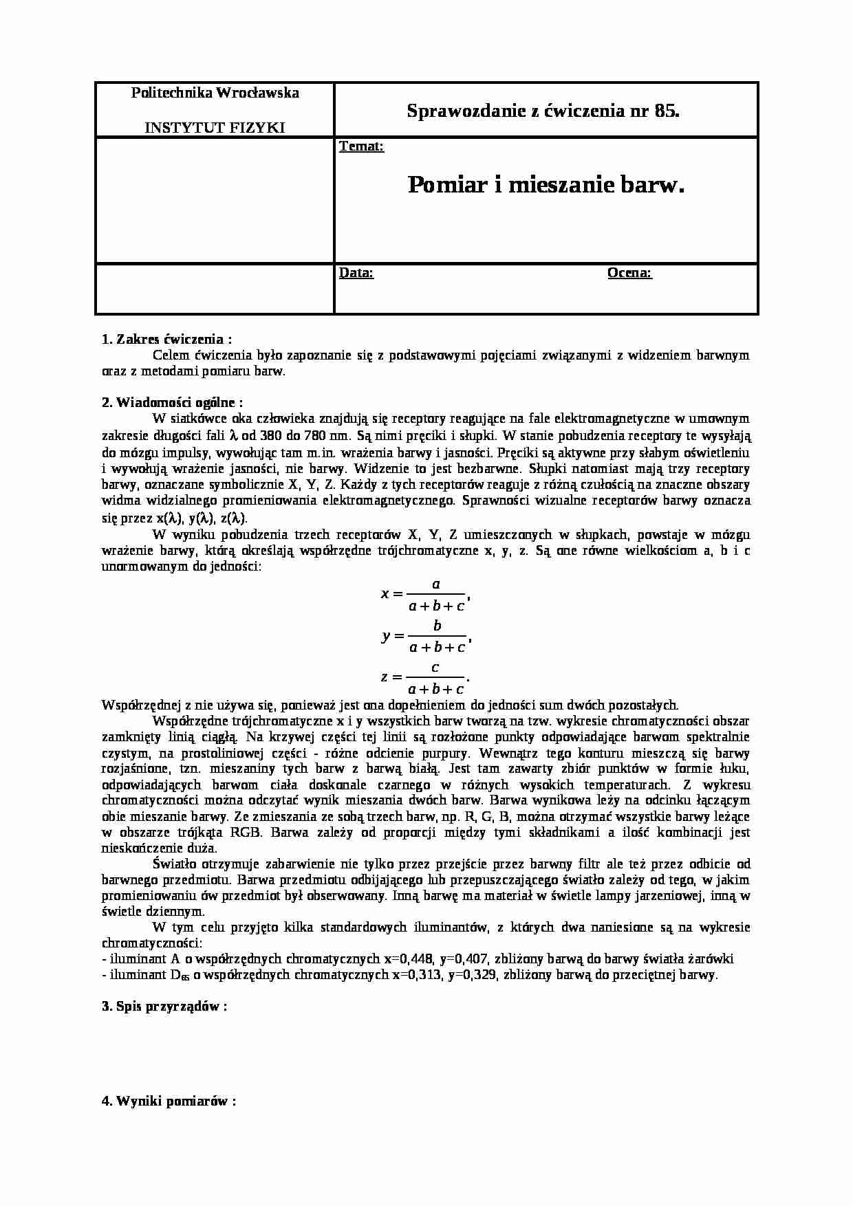 Pomiar i mieszanie barw-opracowanie - strona 1