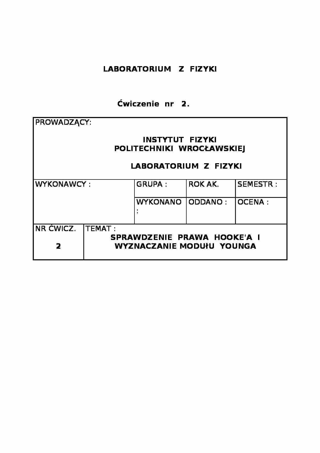 Sprawdzenie prawa Hooke'a i wyznaczanie modułu Younga-opracowanie - strona 1