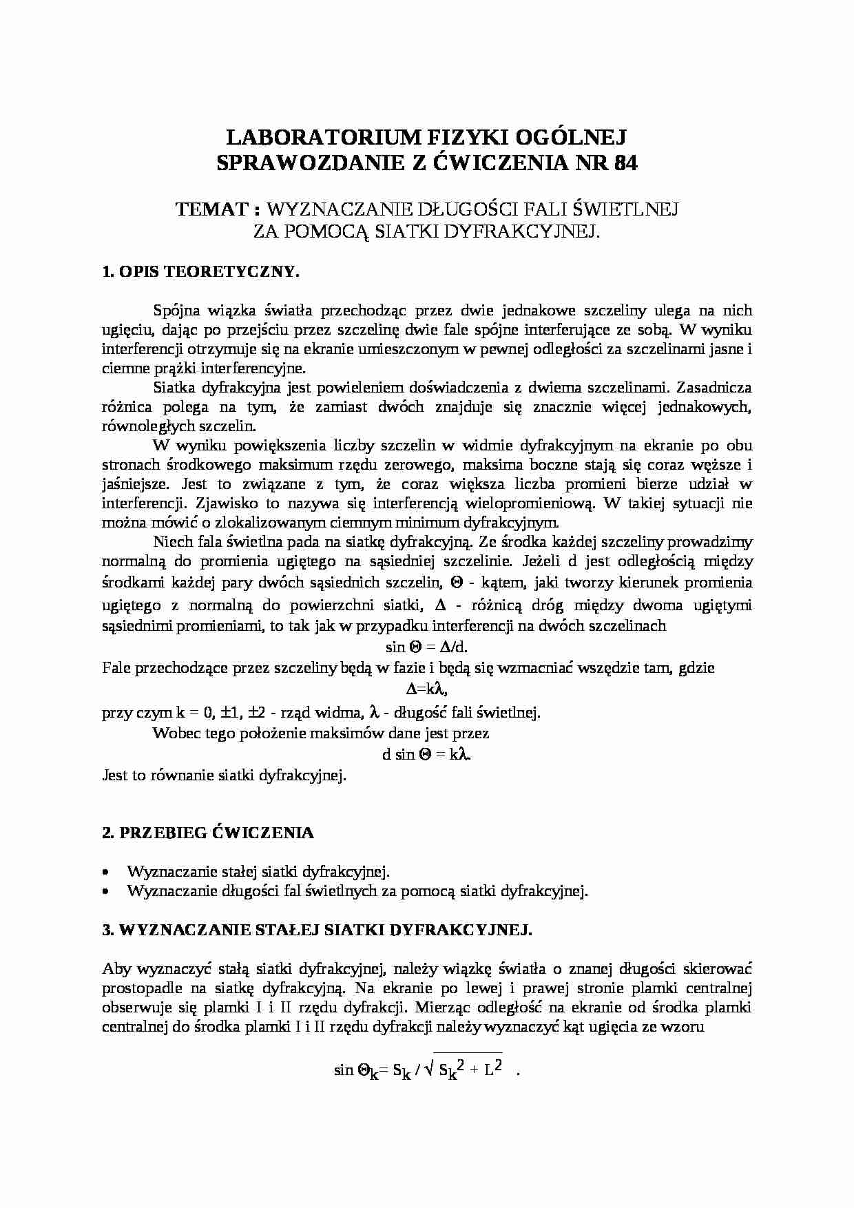 Wyznaczanie długości fali świetlnej-siatka dyfrakcyjna - strona 1