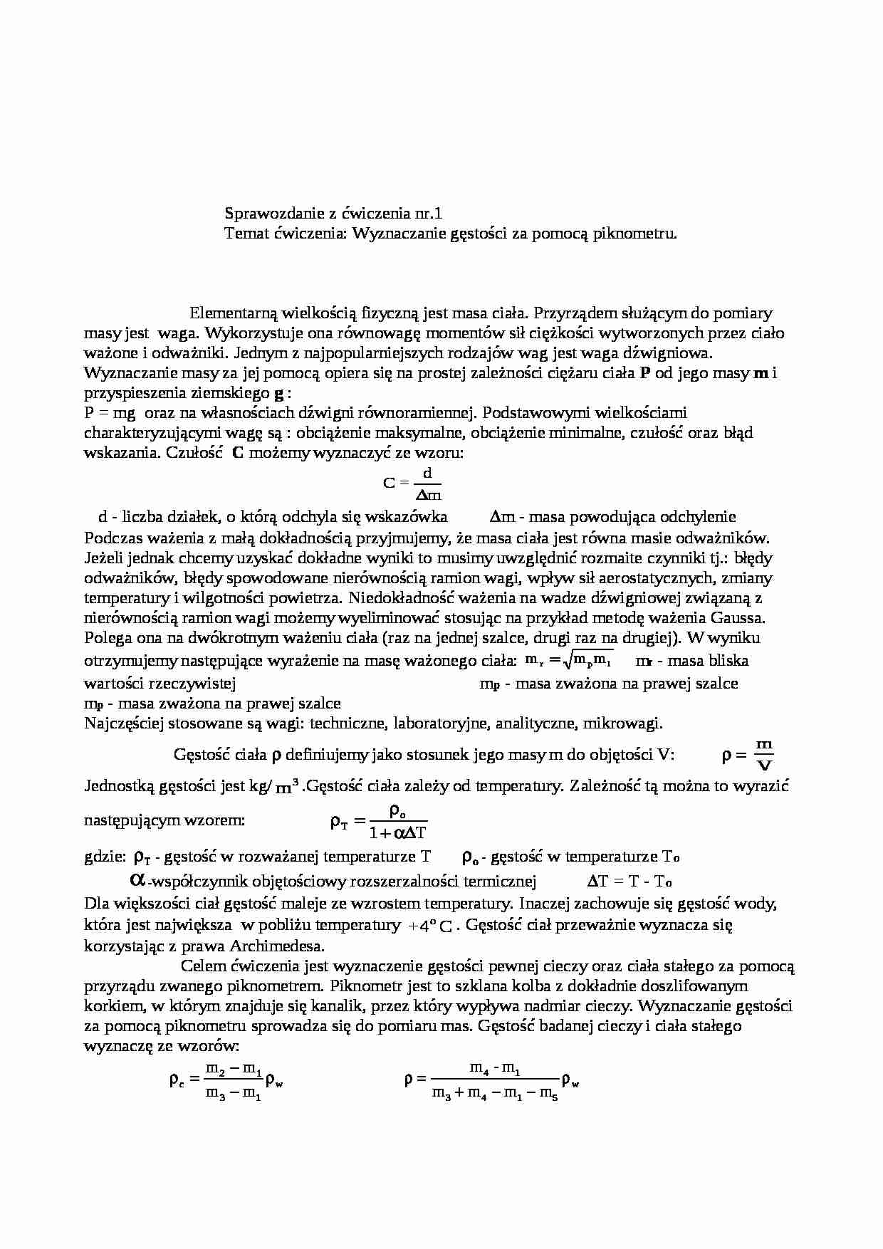 Wyznaczanie gęstości za pomocą pikometru-opracowanie - strona 1