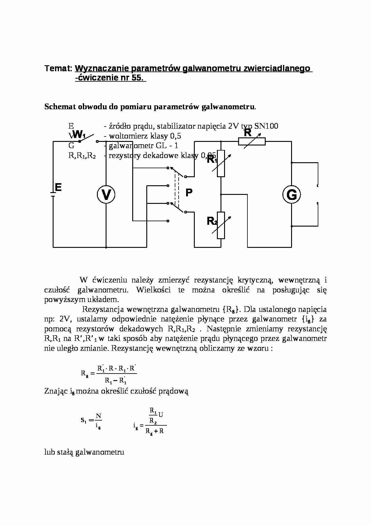 Wyznaczanie parametrów galwanometru zwierciadlanego-opracowanie - strona 1