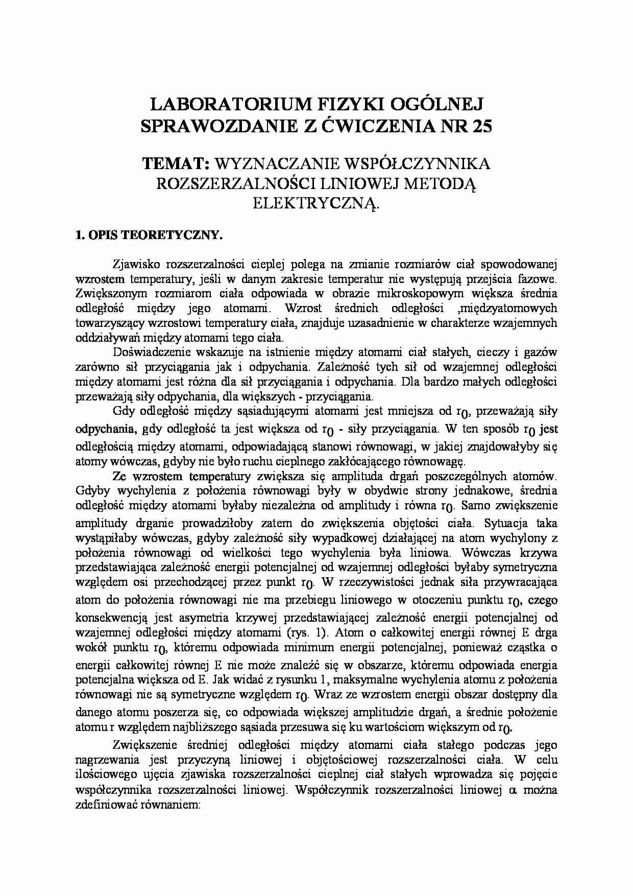 Wyznaczanie współczynnika rozszerzalności liniowej metodą elektryczną-opracowanie - strona 1