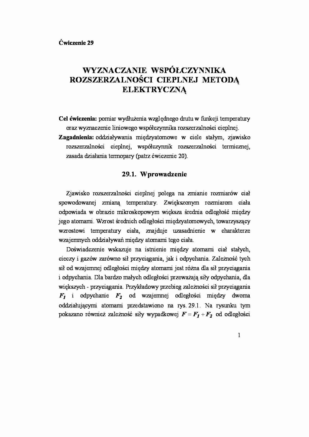 Wyznaczanie współczynnika rozszerzalności cieplnej metodą elektryczną-opracowanie - strona 1