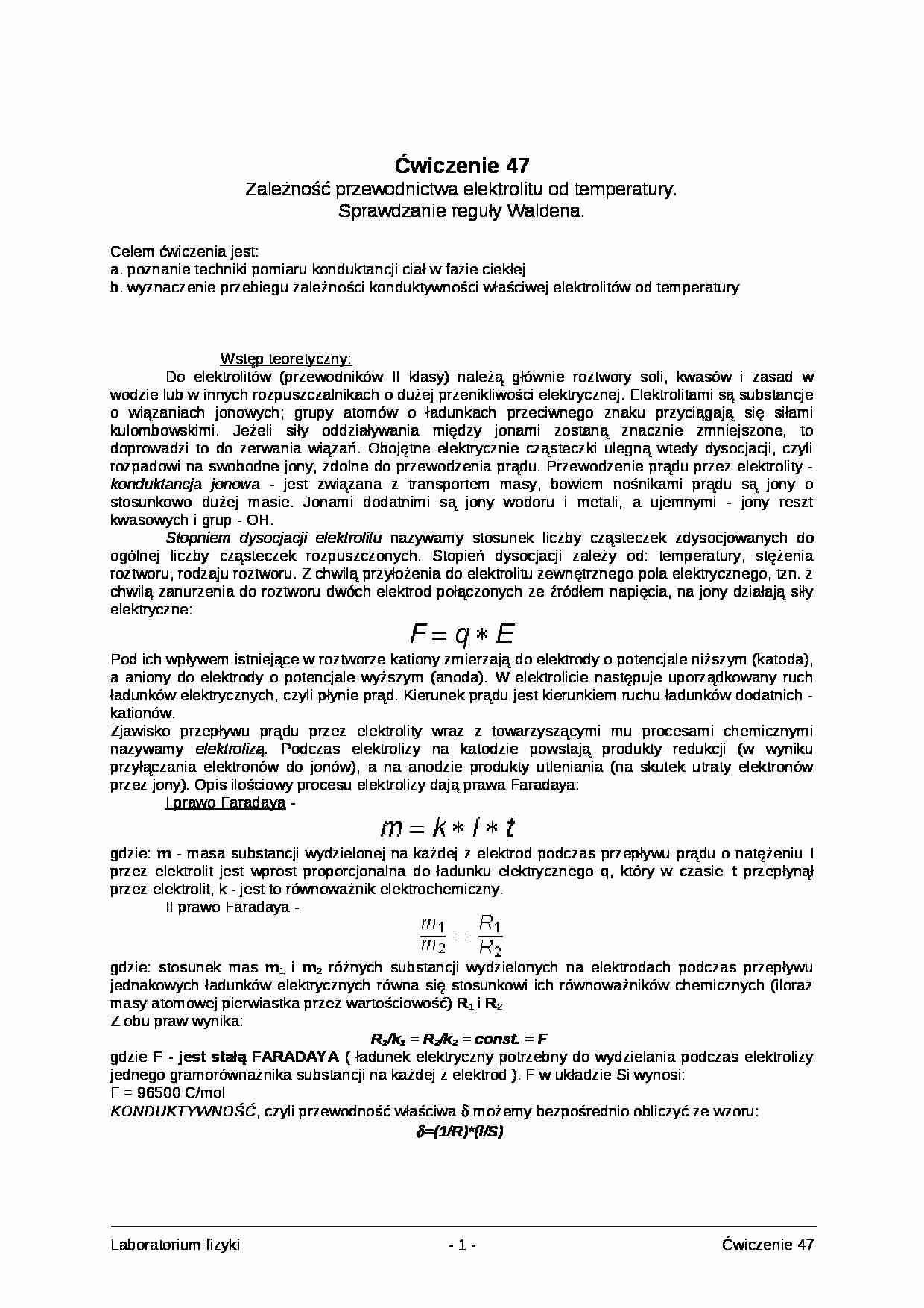 Zależność przewodnictwa elektrolitu od temperatury-opracowanie - strona 1