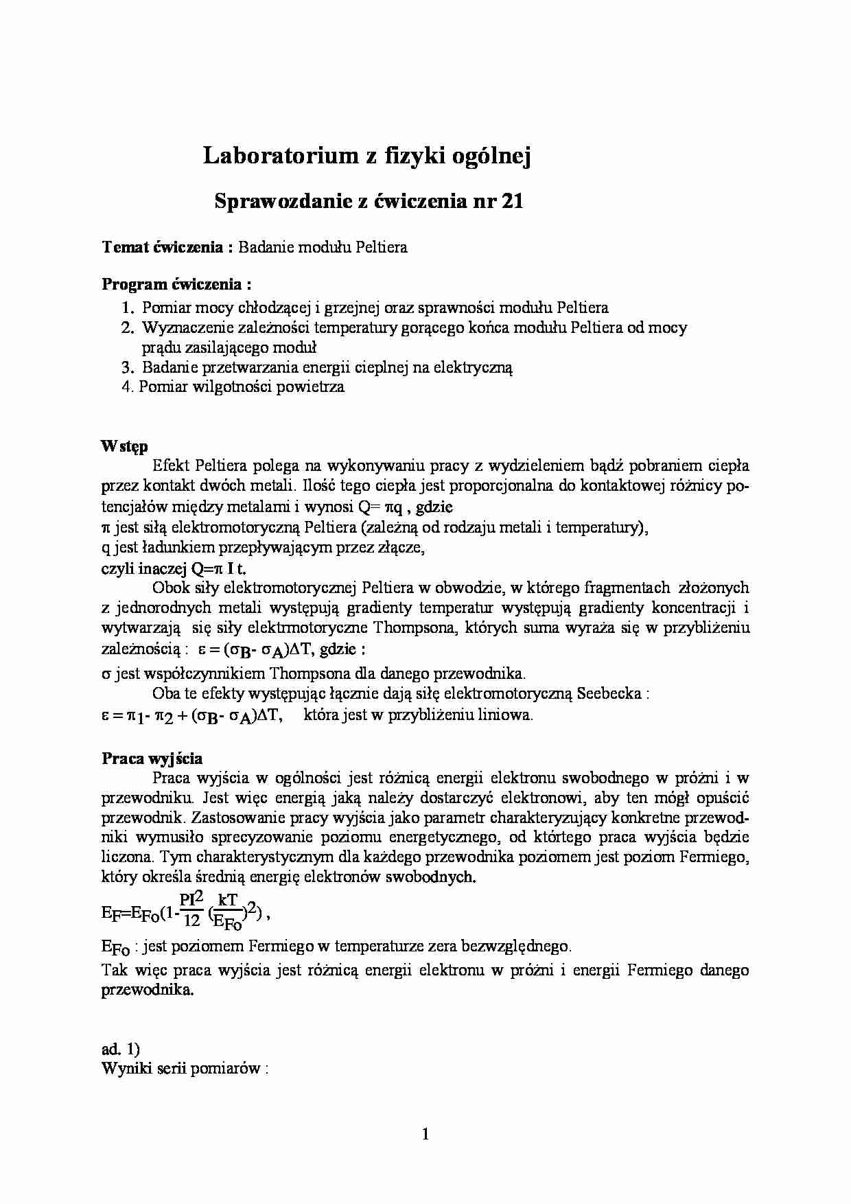 Badanie modułu Peltiera-opracowanie - strona 1