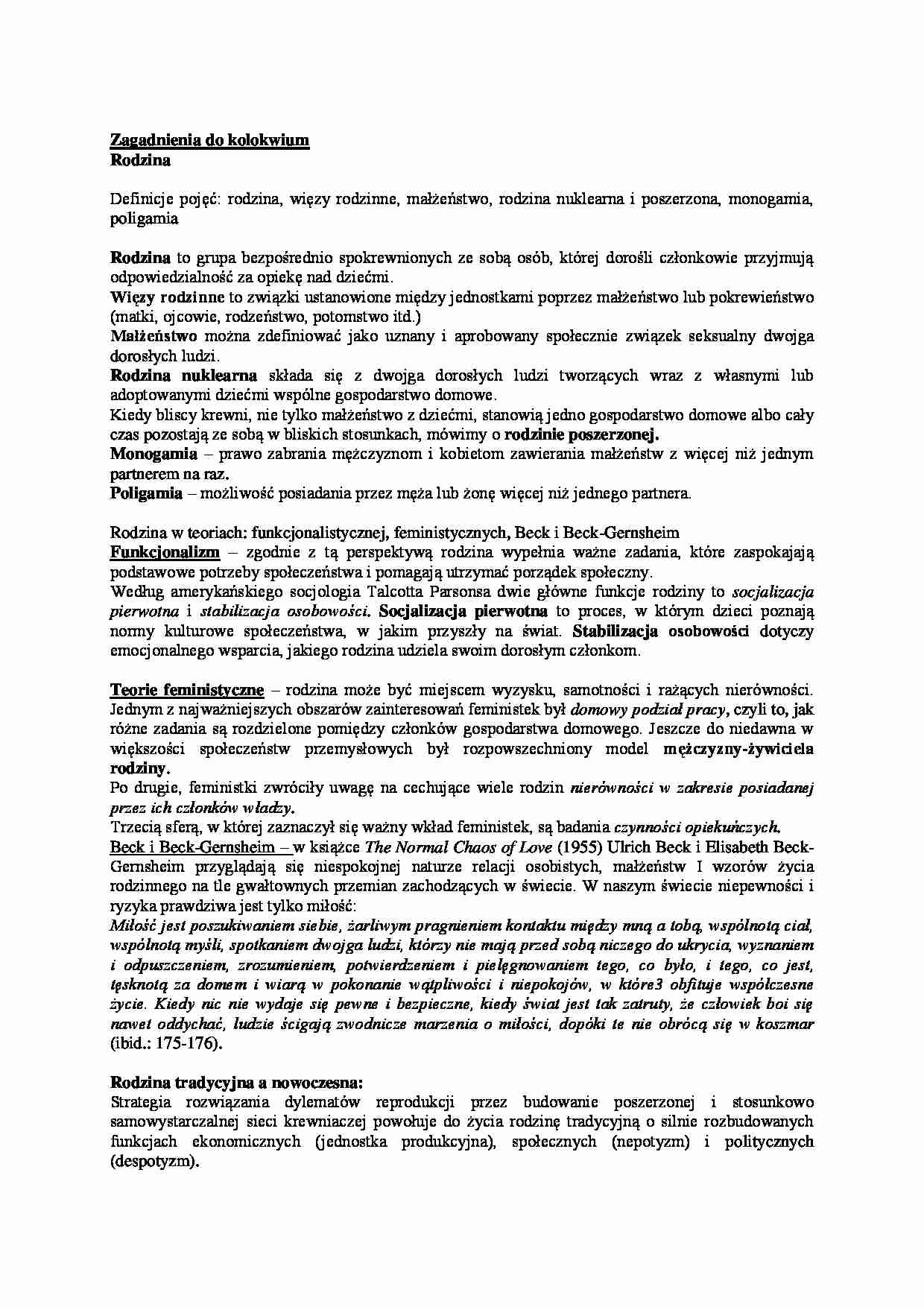 Opracowane zagadnienia na kolokwium - Rodzina - strona 1