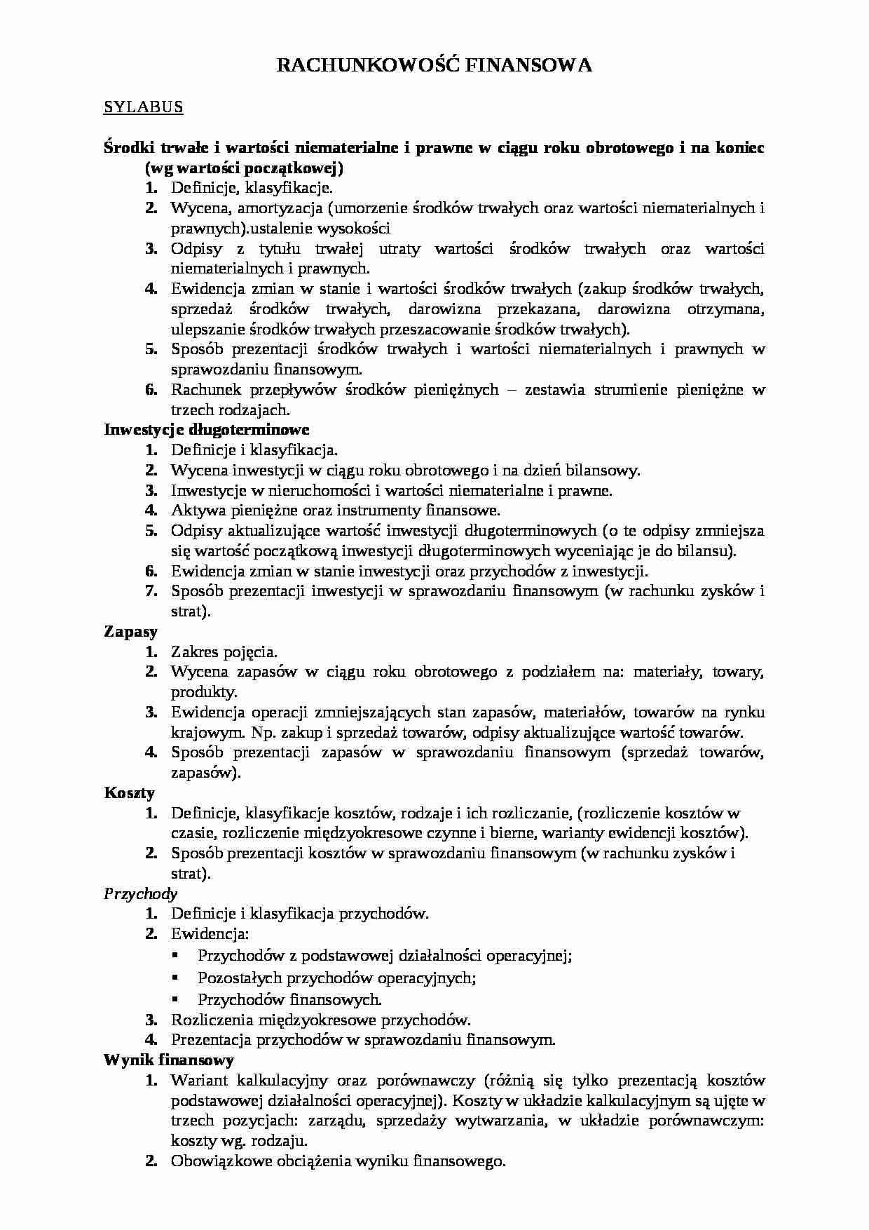 Sylabus z rachunkowości finansowej - strona 1