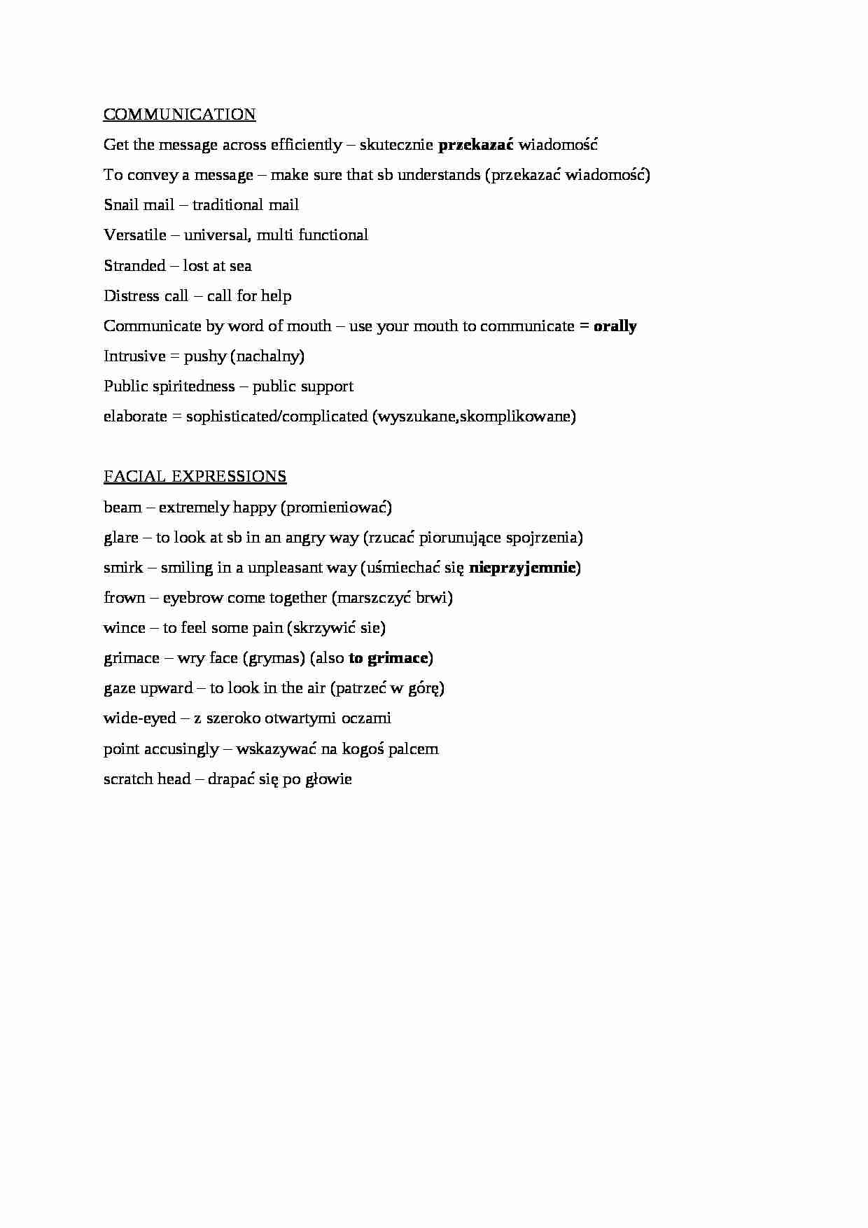 Słówka - Communication, Facial expressions - strona 1