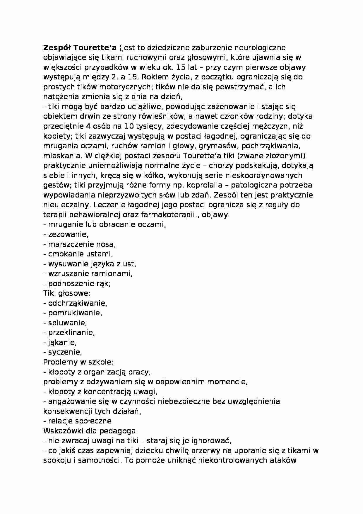 Zespół Tourette'a - charakterystyka - strona 1