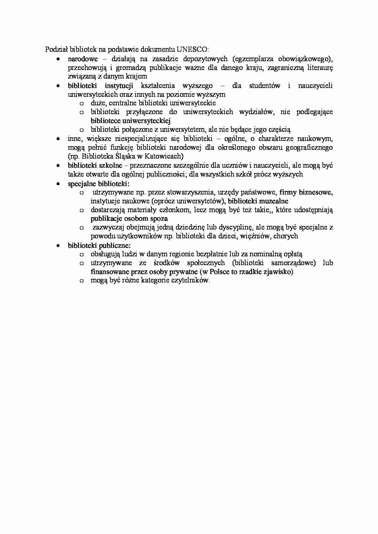 Bibliotece i informacji, Biblioteki według UNESCO. - strona 1