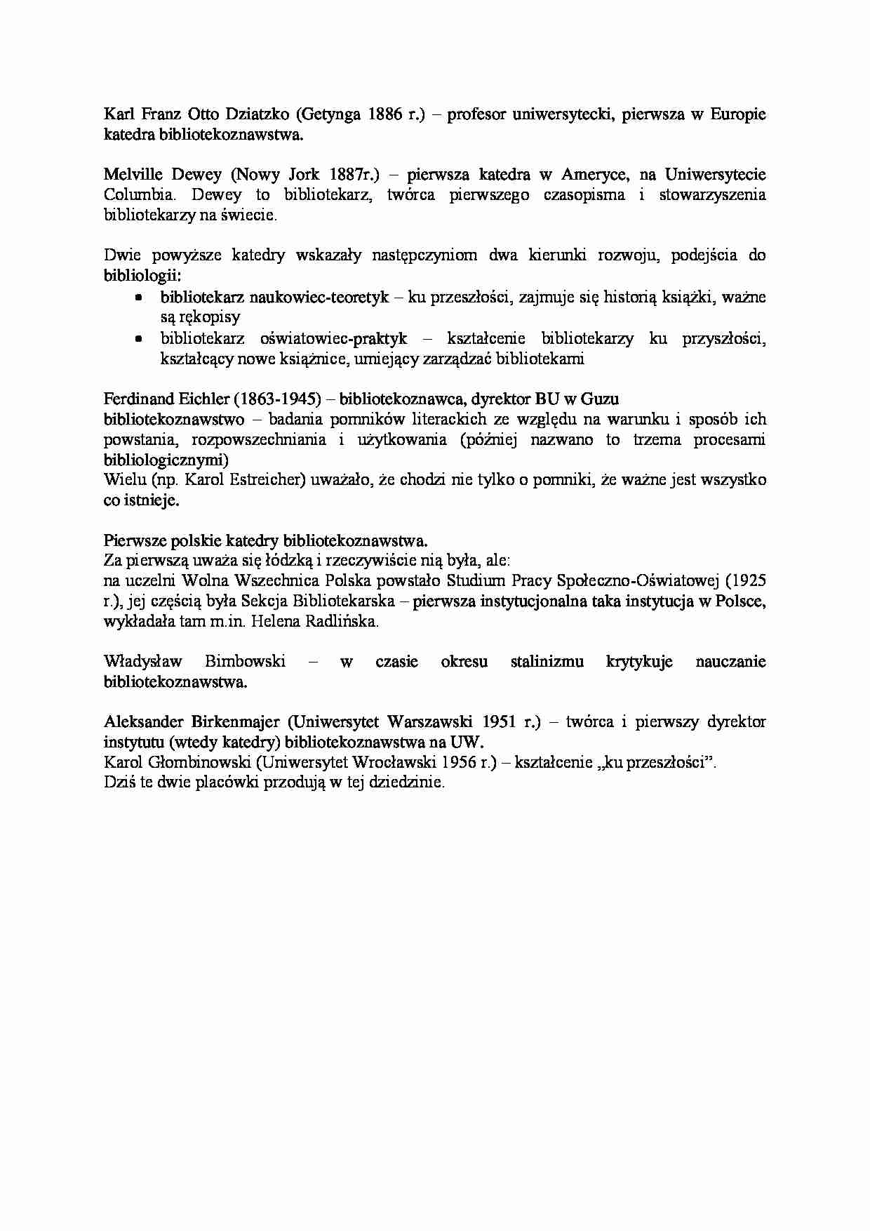 Bibliotece i informacji, Katedry bibliotekoznawstwa. - strona 1