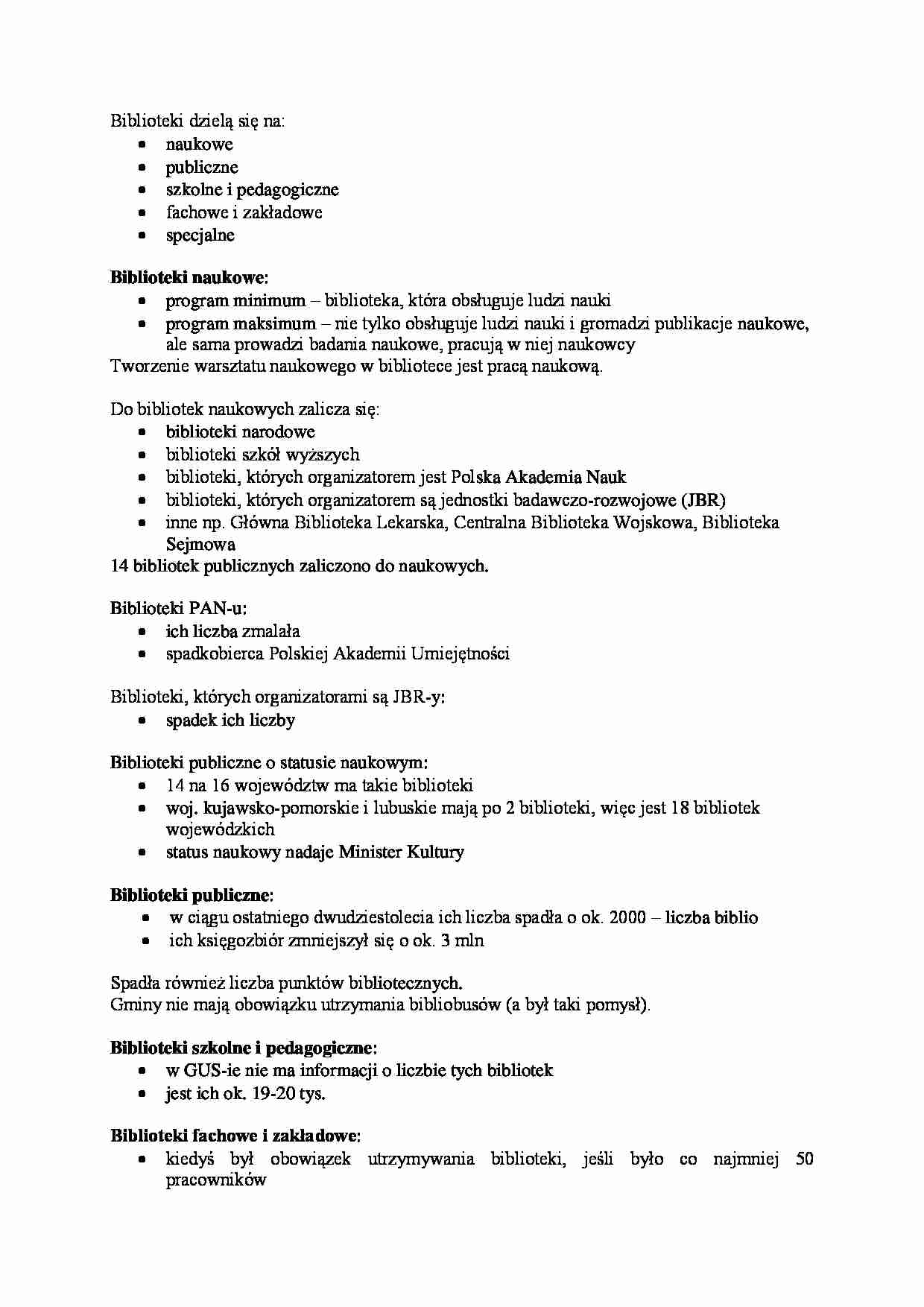 O bibliotece i informacji, Podział bibliotek. - strona 1