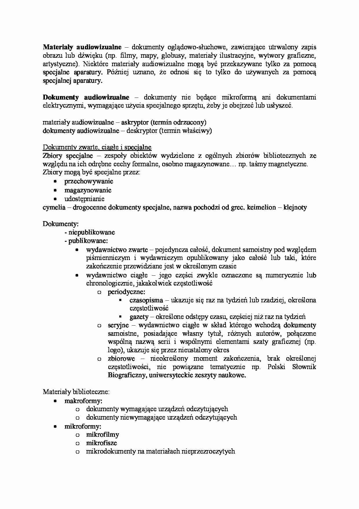 O bibliotece i informacji, Podział dokumentów i materia_ów. - strona 1