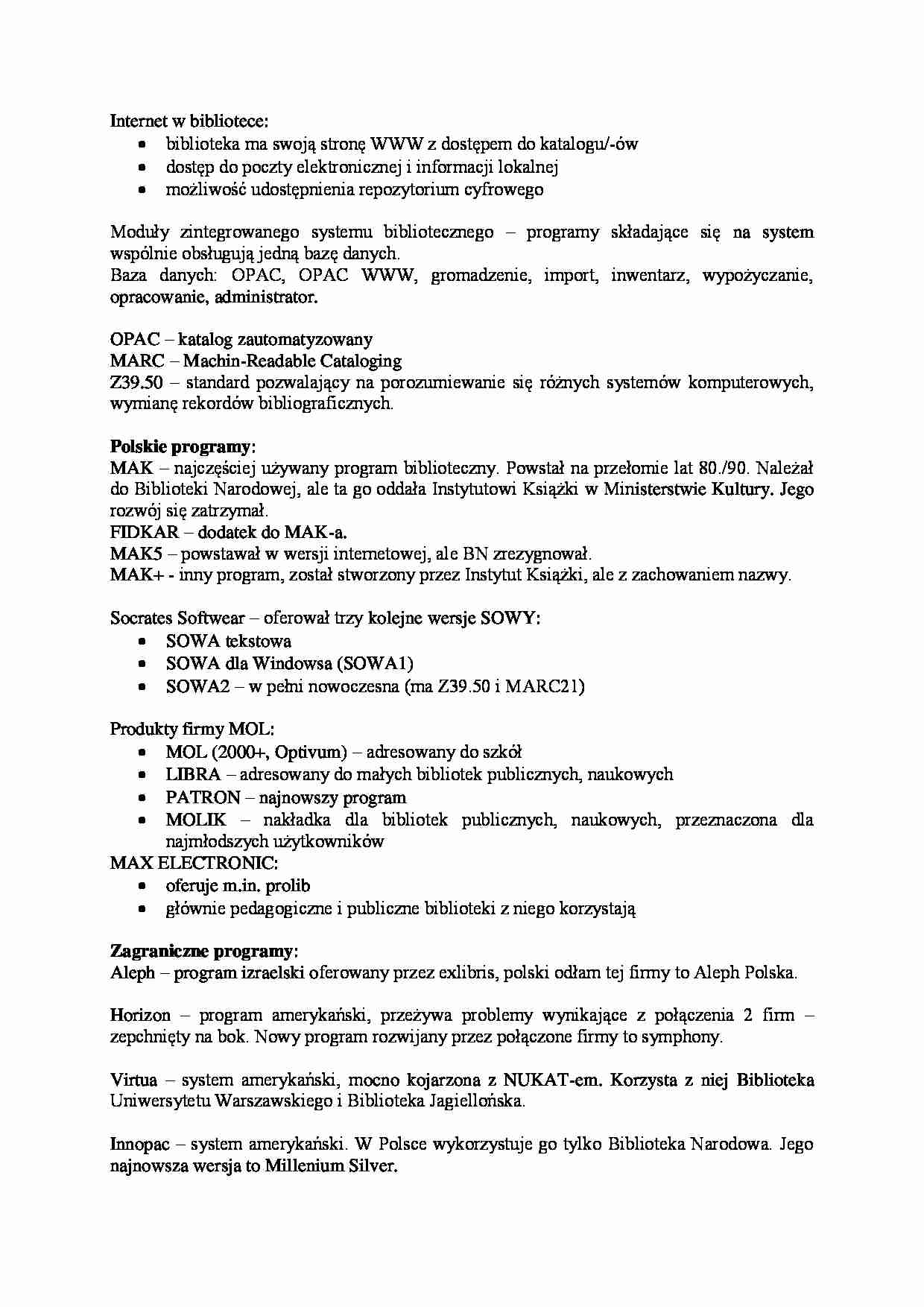 O bibliotece i informacji, Programy biblioteczne. - strona 1