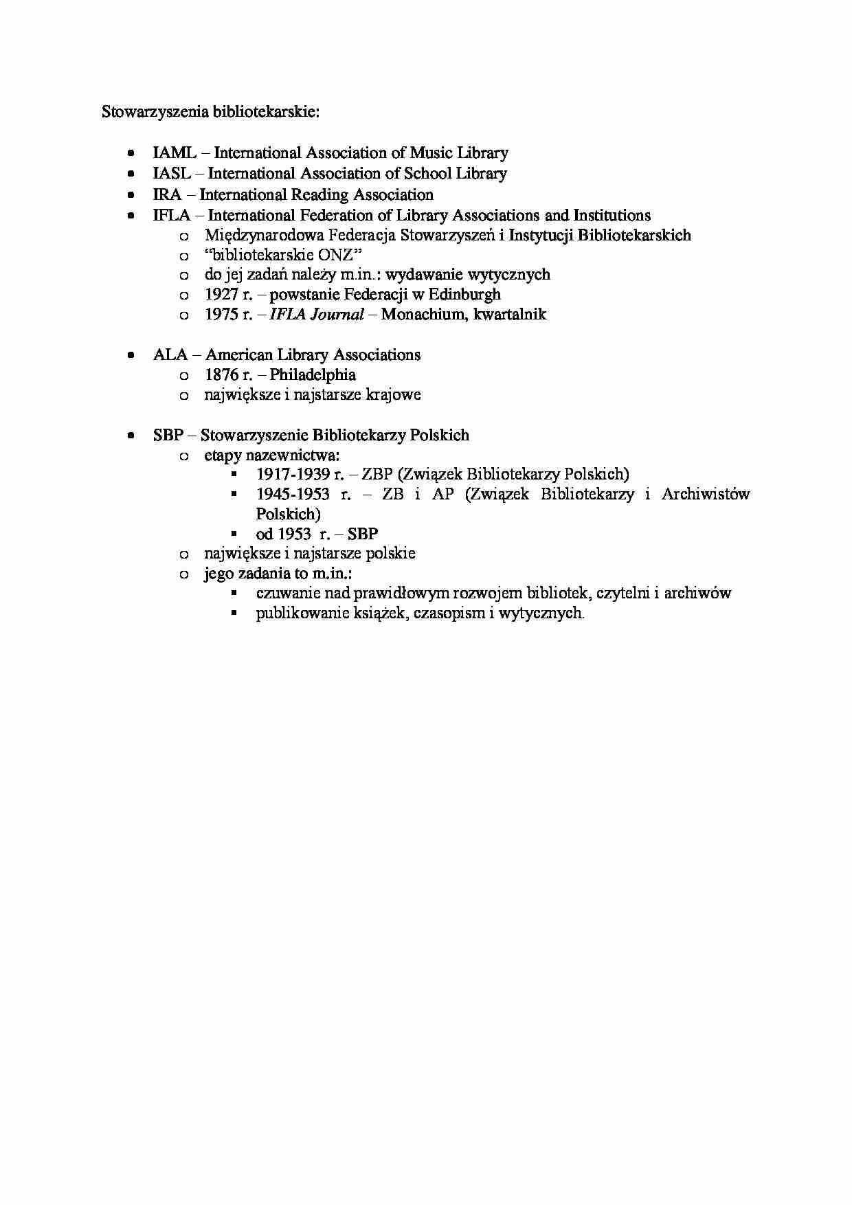 O bibliotece i informacji, Stowarzyszenia bibliotekarskie. - strona 1