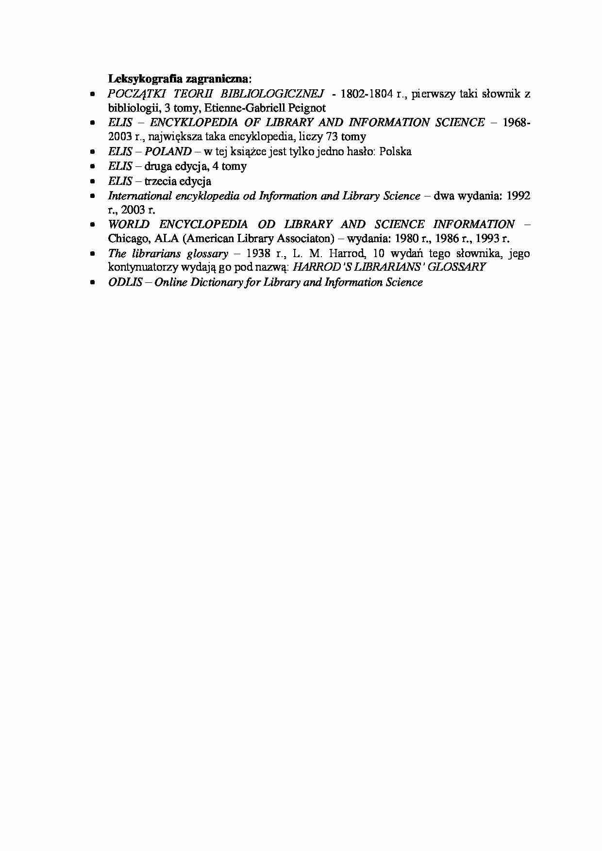 O bibliotece i informacji, Zagraniczna leksykografia bibliologiczna. - strona 1