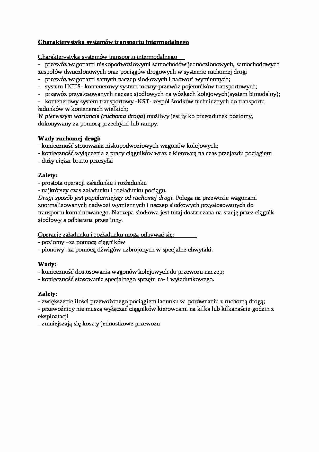 Charakterystyka systemów transportu intermodalnego - wykład - strona 1