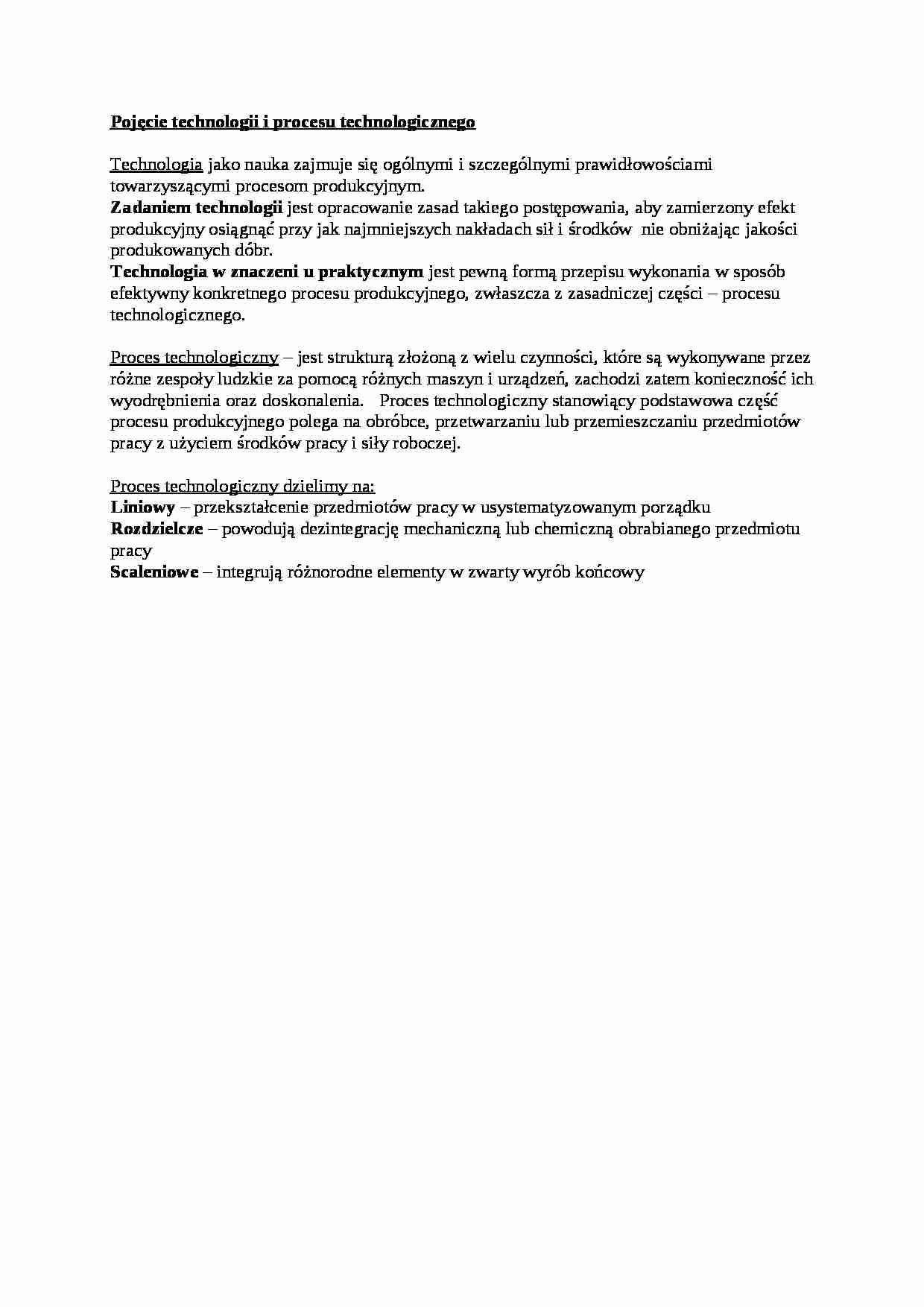Pojęcie technologii i procesu technologicznego - wykład - strona 1