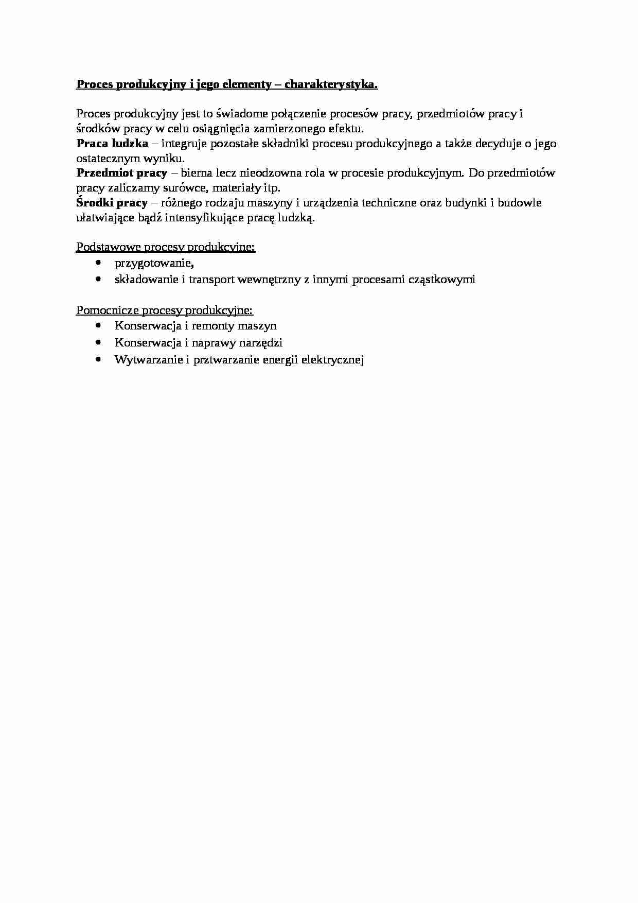 Proces produkcyjny i jego elementy - wykład - strona 1