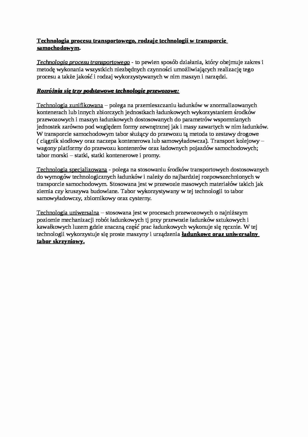 Technologia procesu transportowego - wykład - strona 1