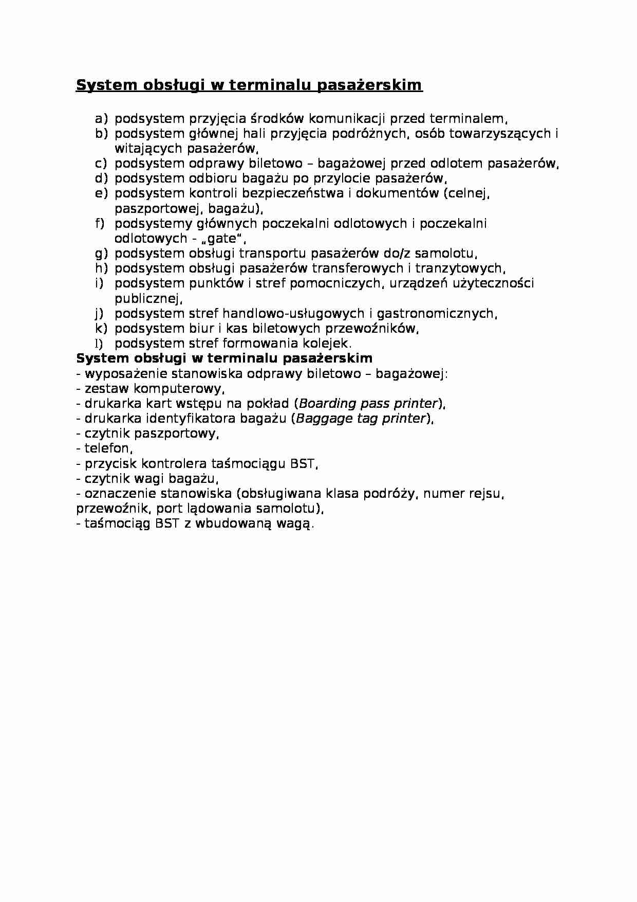 System obsługi w terminalu pasażerskim - wykład - strona 1