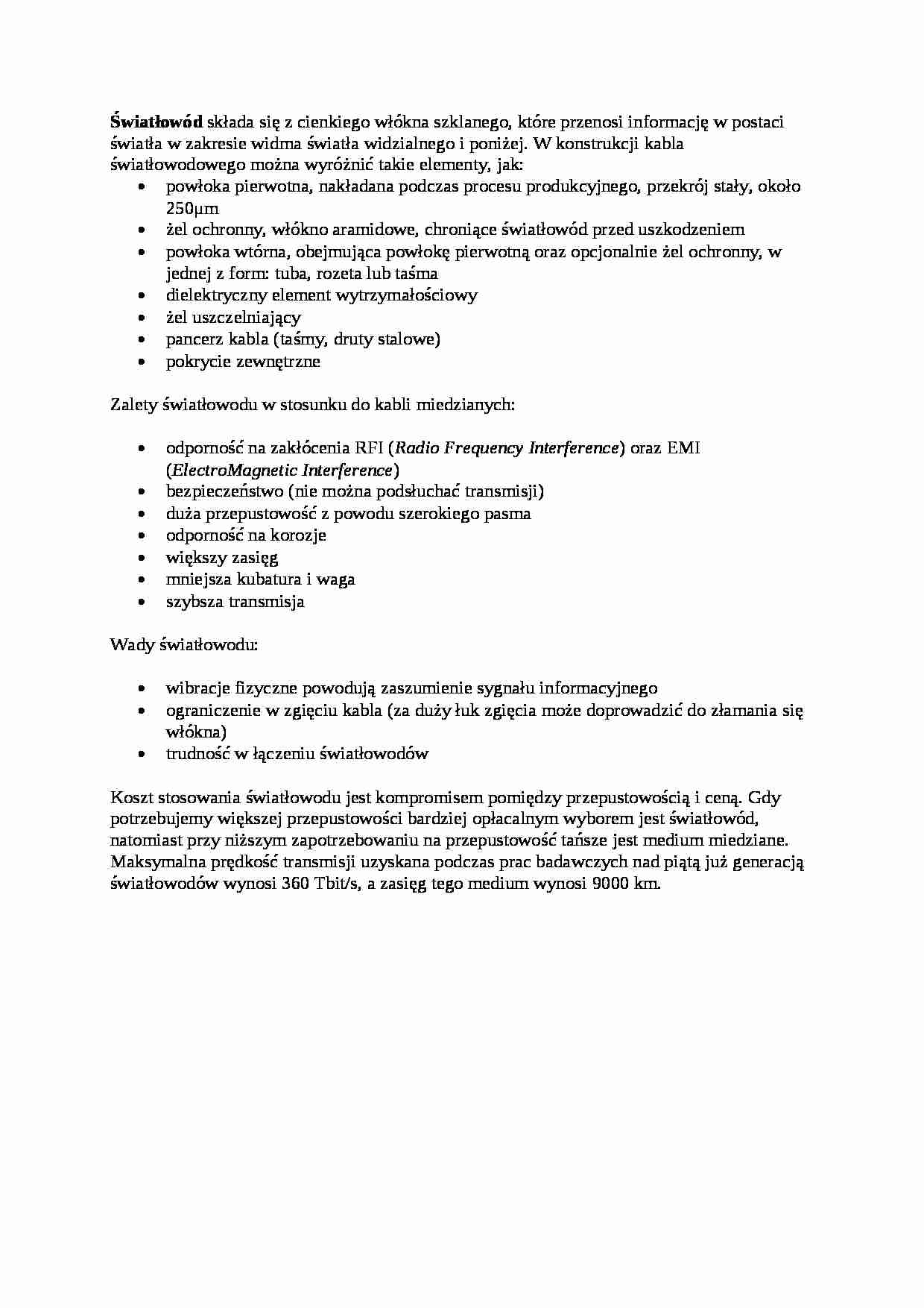 Światłowód - wykład - strona 1