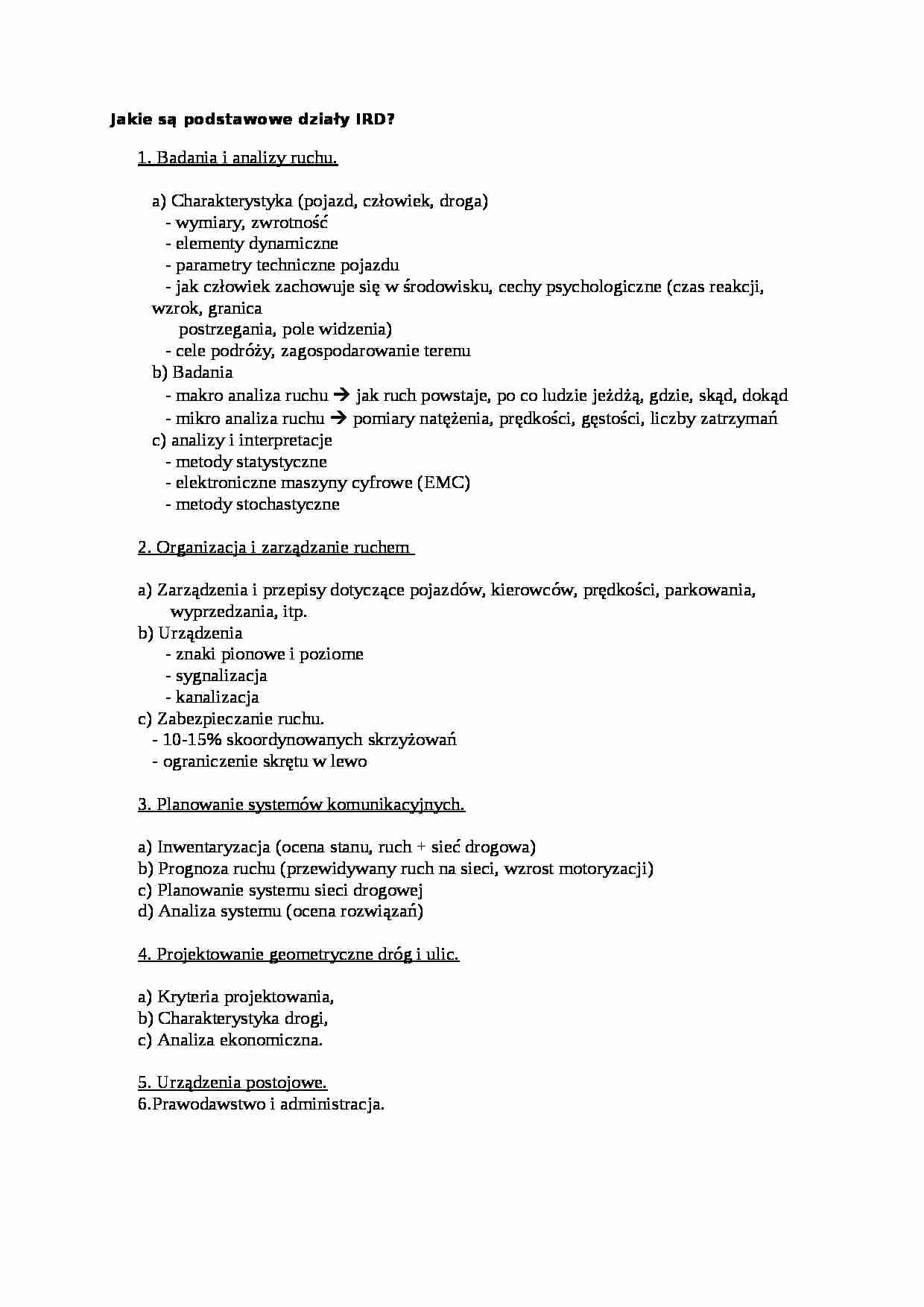 Wykład - podstawowe działy IRD - strona 1