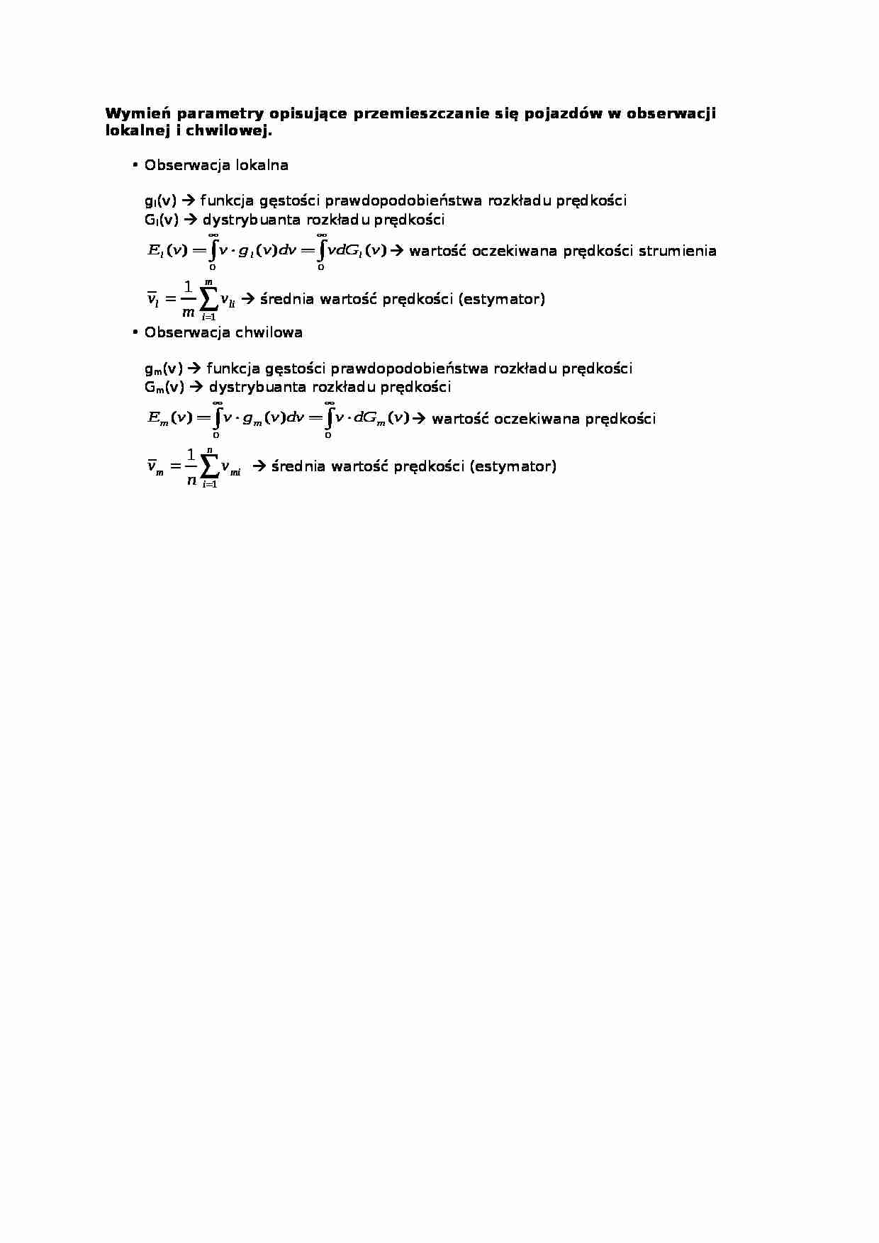 Wykład - parametry opisujące przemieszczanie się pojazdów w obserwacji lokalnej i chwilowej - strona 1