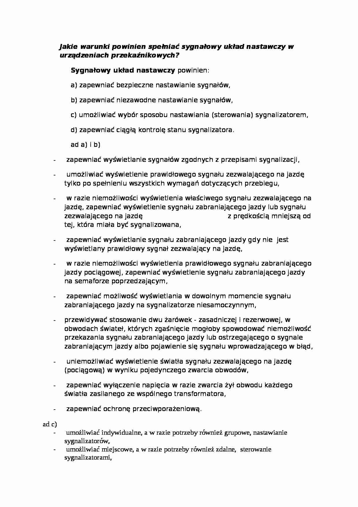 Warunki sygnałowego układu nastawczego - wykład - strona 1