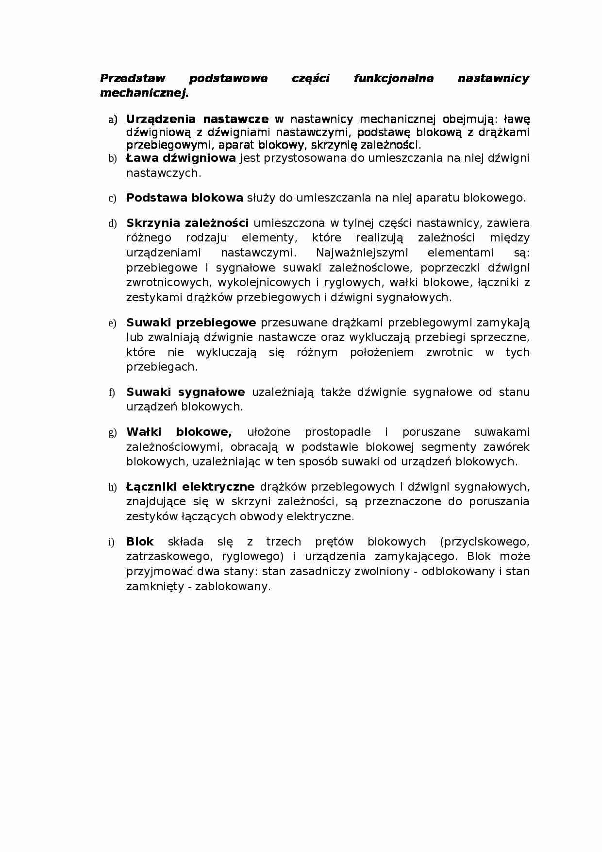 Wykład - podstawowe części funkcjonalne nastawnicy mechanicznej - strona 1