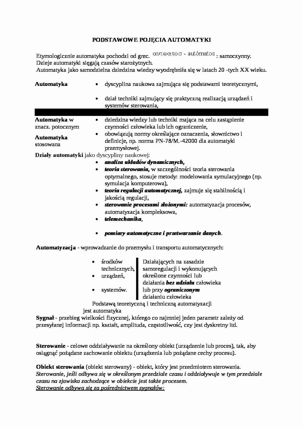 Podstawowe pojęcia automatyki - wykład - strona 1