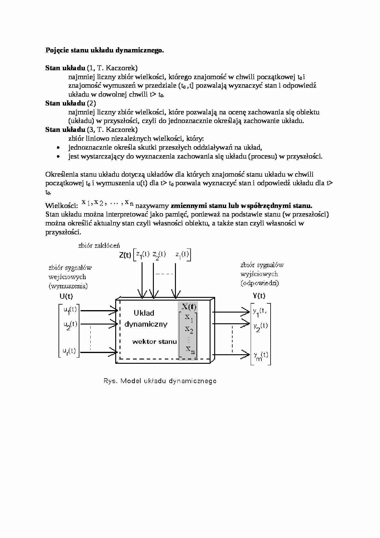 Pojęcie stanu układu dynamicznego - wykład - strona 1