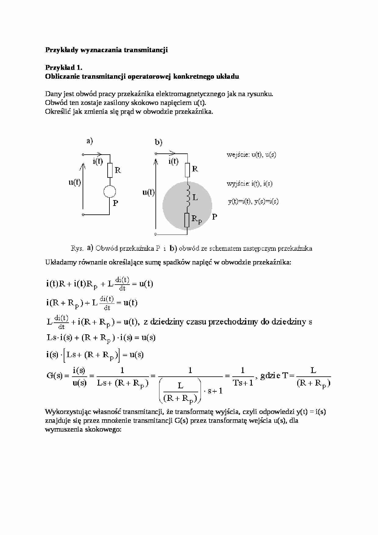 Przykłady wyznaczania transmitancji - wykład - strona 1