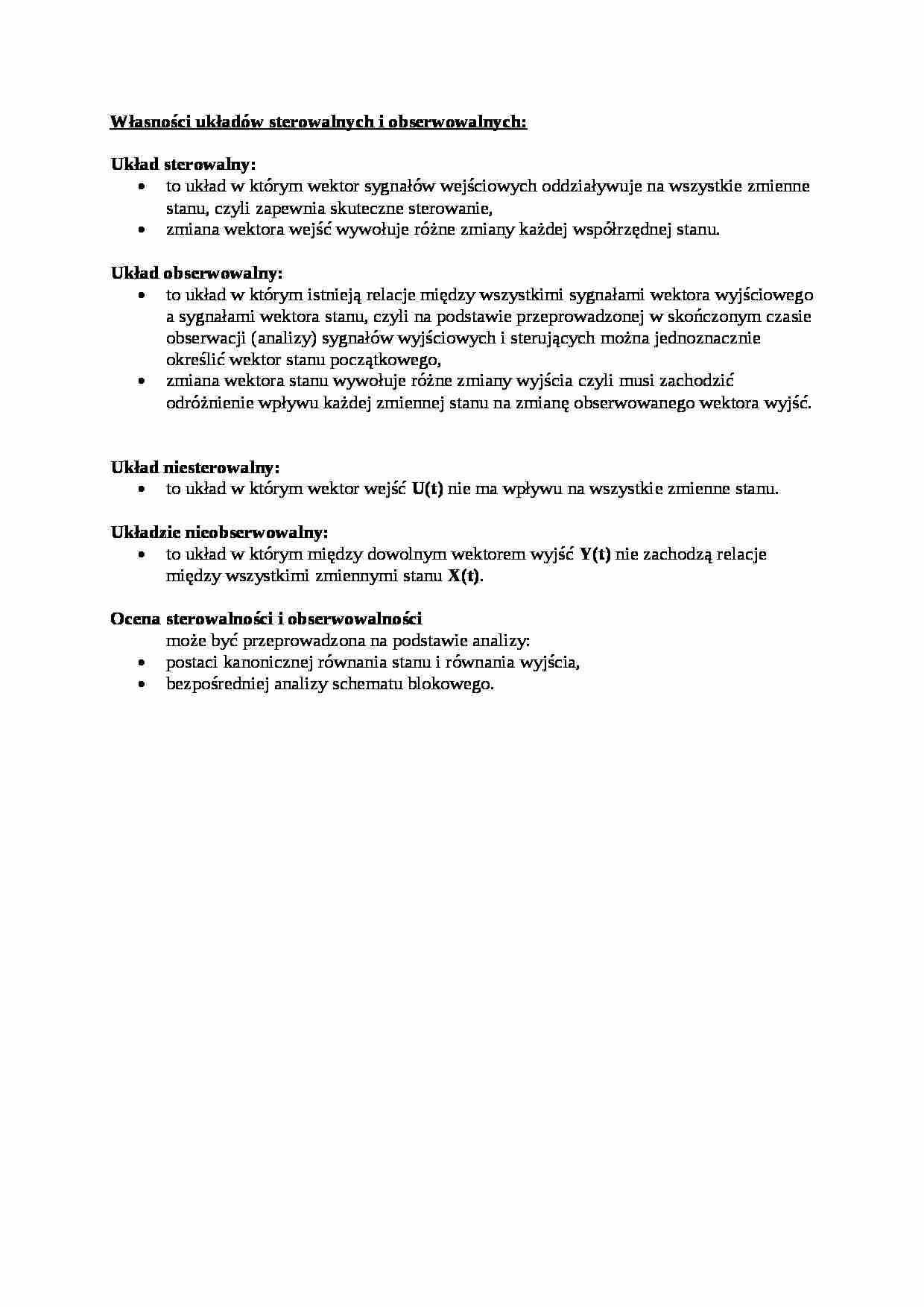 Własności układów sterowalnych i obserwowalnych - wykład - strona 1