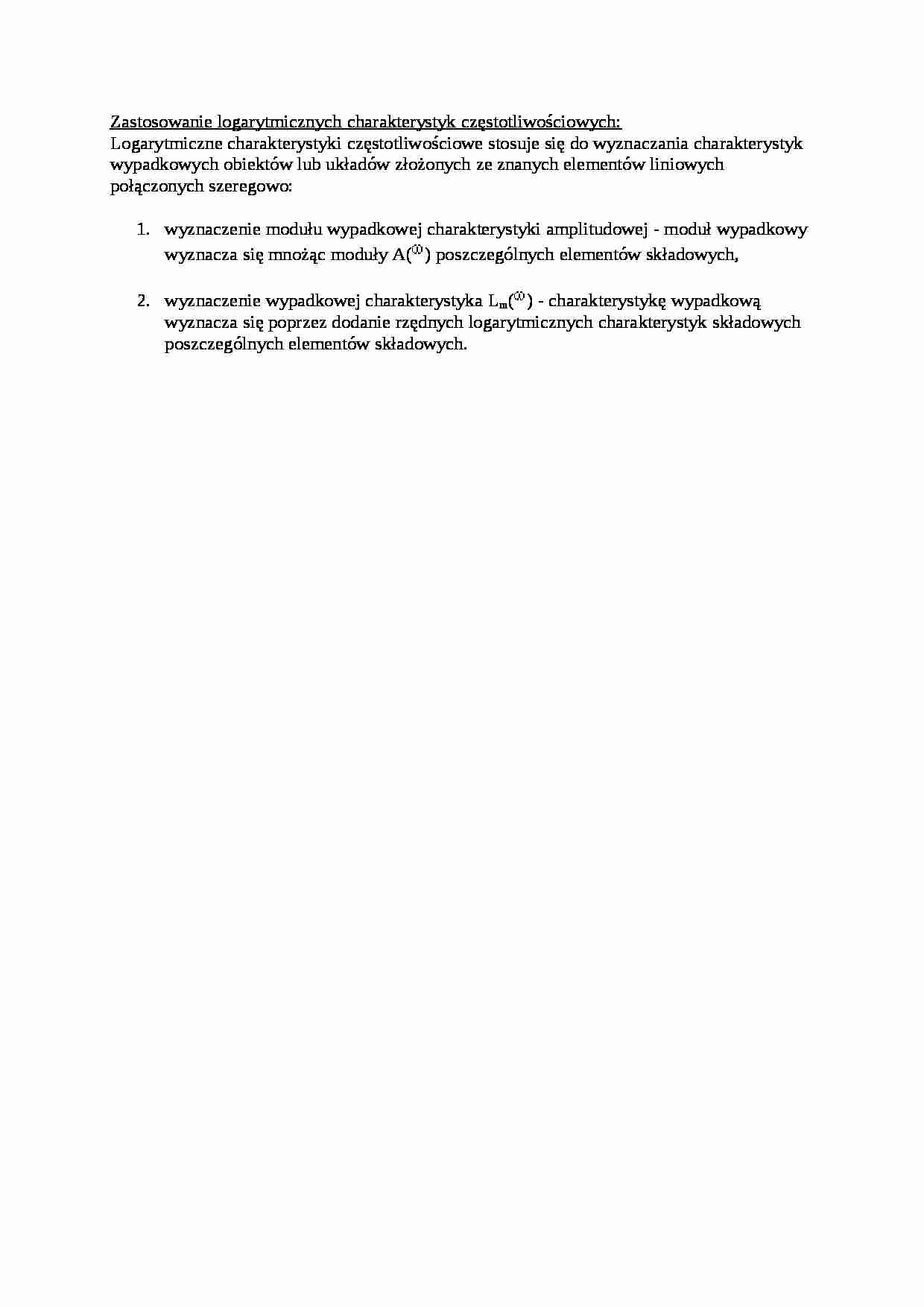 Zastosowanie logarytmicznych charakterystyk częstotliwościowych - wykład - strona 1
