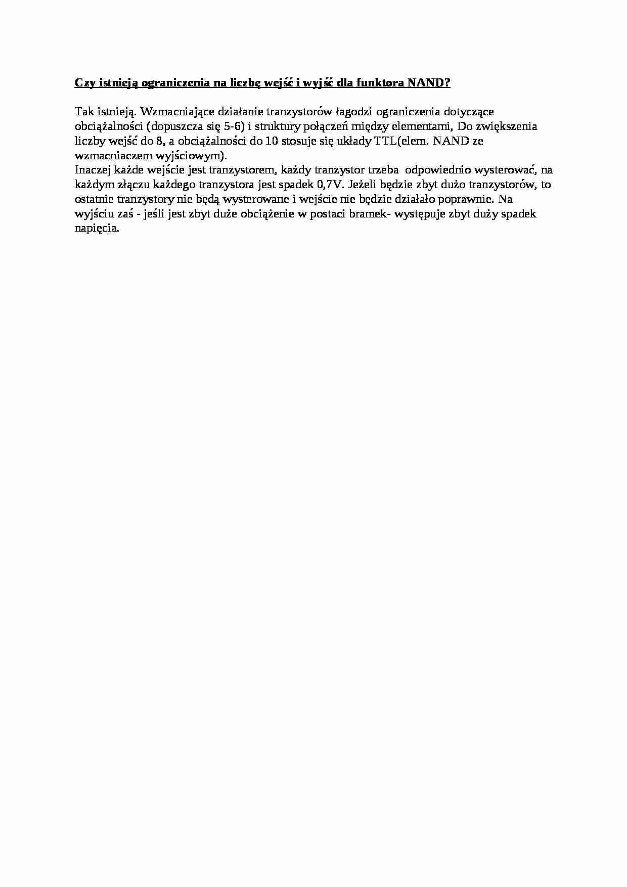 Wykład - ograniczenia na liczbę wejść i wyjść dla funktora NAND - strona 1