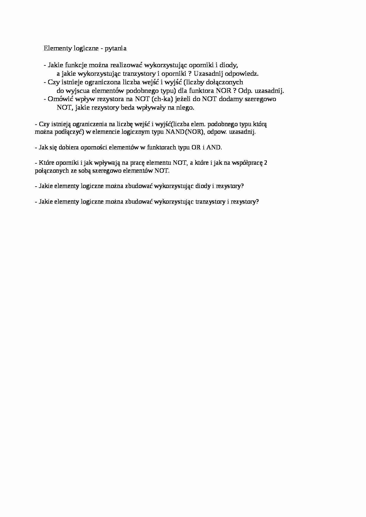 Elementy logiczne - pytania na egzamin - strona 1