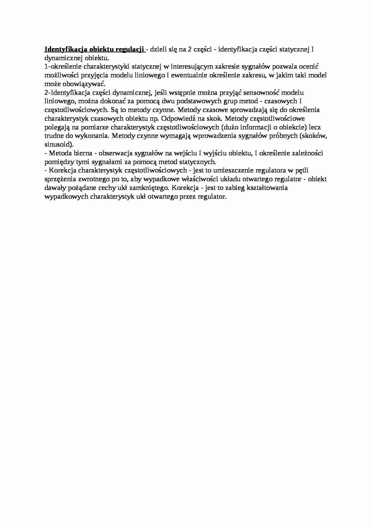 Identyfikacja obiektu regulacji - wykład - strona 1