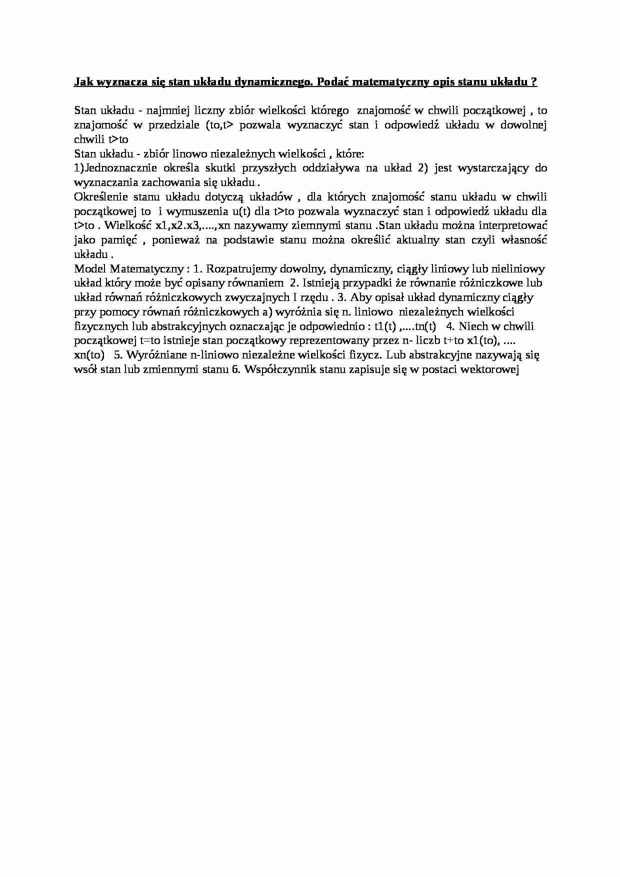 Wyznaczanie stanu układu dynamicznego - wykład - strona 1