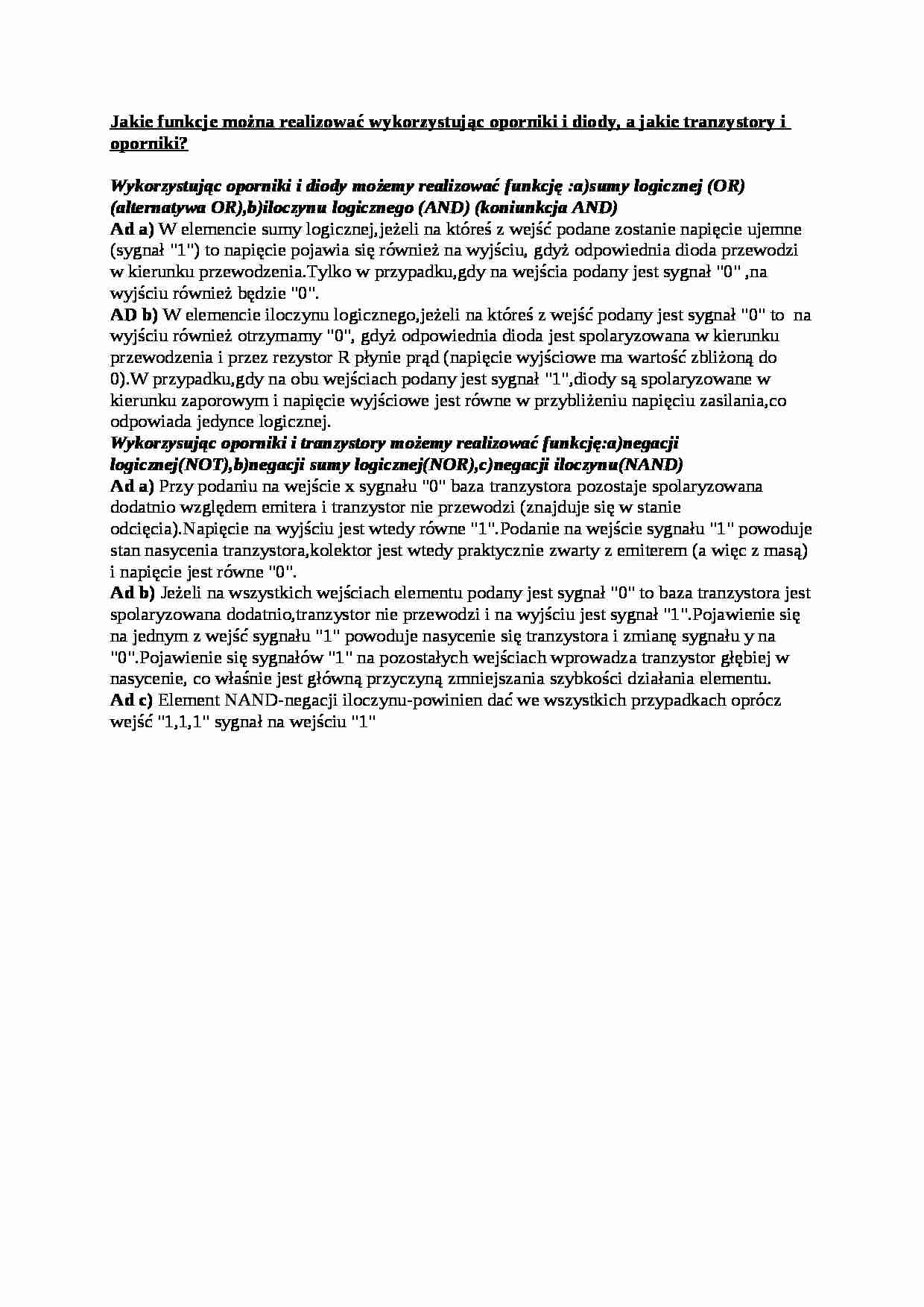 Funkcje realizowane przy pomocy oporników i diod - wykład - strona 1