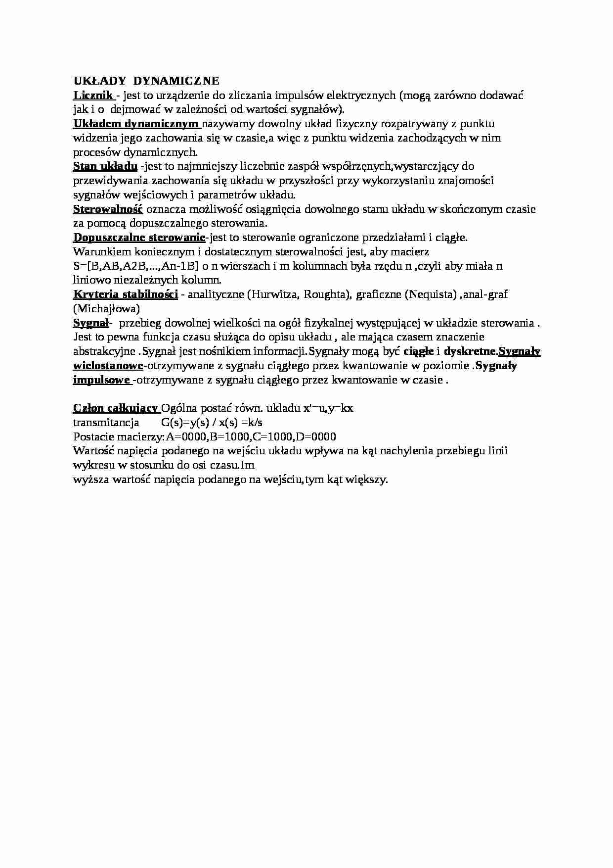 Układy dynamiczne - wykład - strona 1
