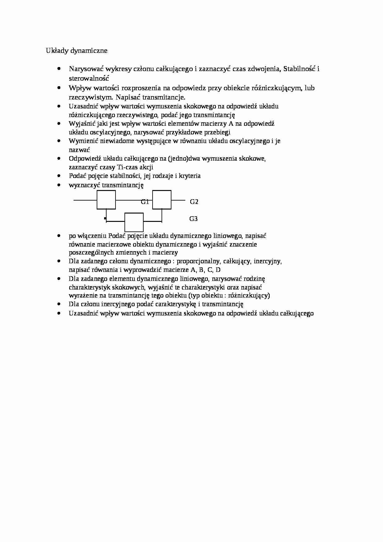 Układy dynamiczne - pytania na egzamin - strona 1