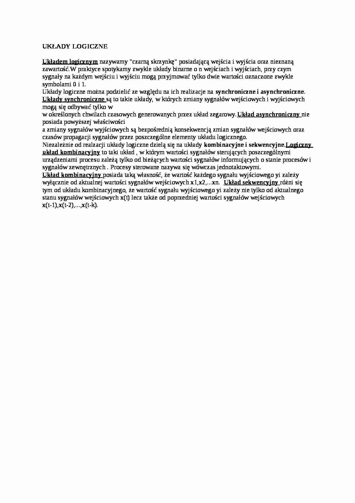 Układy logiczne - wykład - strona 1